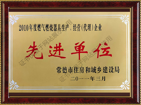 2010年度燃氣燃燒器具生產(chǎn)、經(jīng)營（代理）企業(yè)先進單位